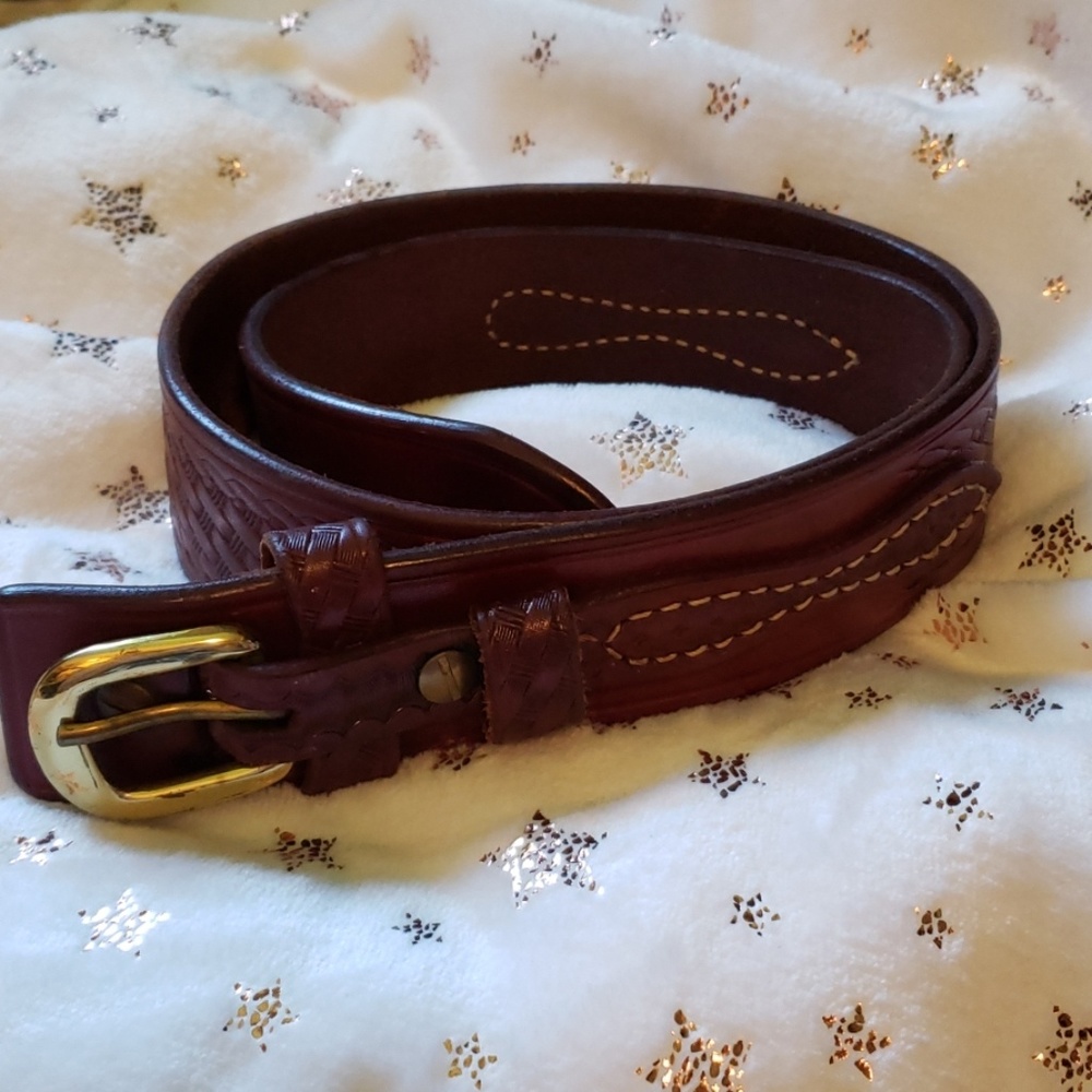 Kansas Triple K Brown Leather Equestrian Belt with Gold Buckle